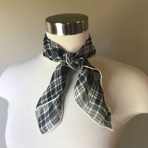 Vintage Black White Plaid Square Silk Scarf